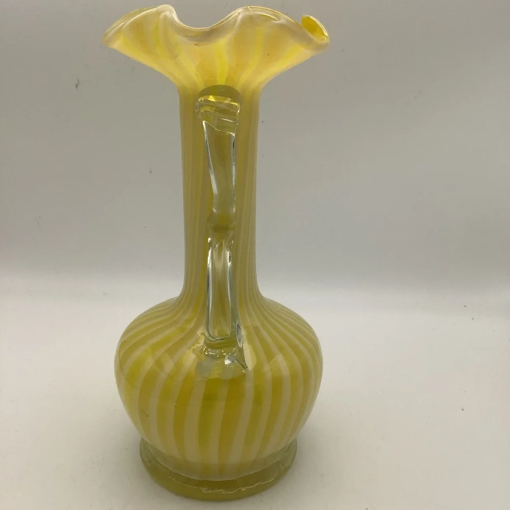 Vintage Murano Style Handblown Yellow and Clear Swirl Glass Vase